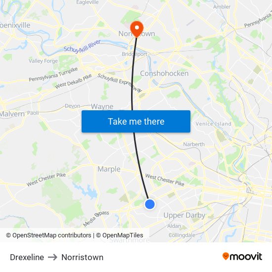 Drexeline to Norristown map