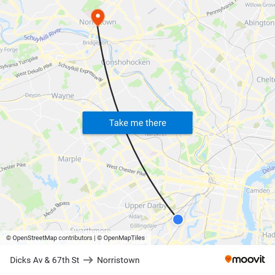 Dicks Av & 67th St to Norristown map