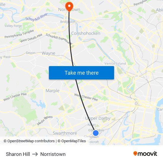 Sharon Hill to Norristown map