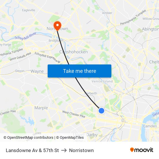 Lansdowne Av & 57th St to Norristown map