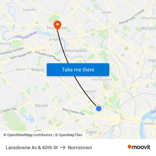 Lansdowne Av & 60th St to Norristown map