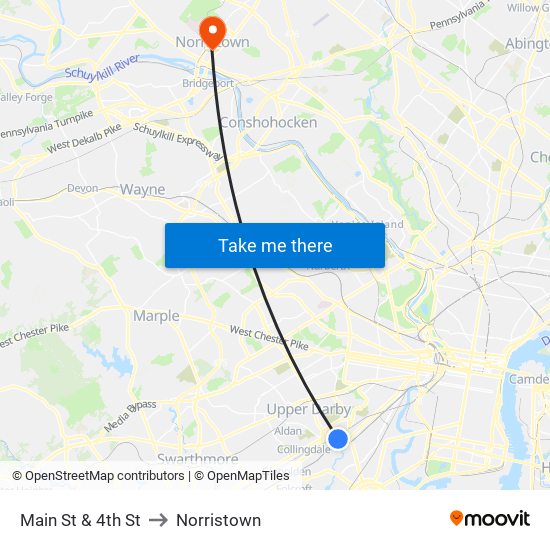 Main St & 4th St to Norristown map