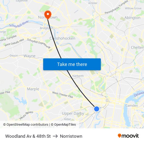 Woodland Av & 48th St to Norristown map