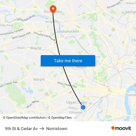 9th St & Cedar Av to Norristown map