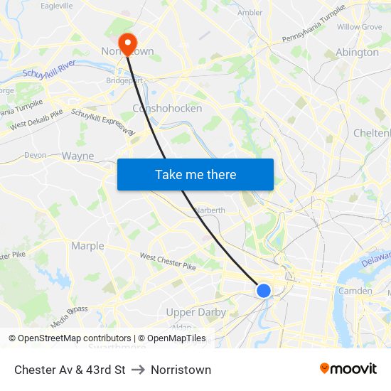 Chester Av & 43rd St to Norristown map