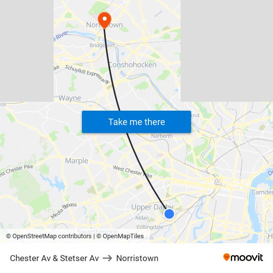 Chester Av & Stetser Av to Norristown map