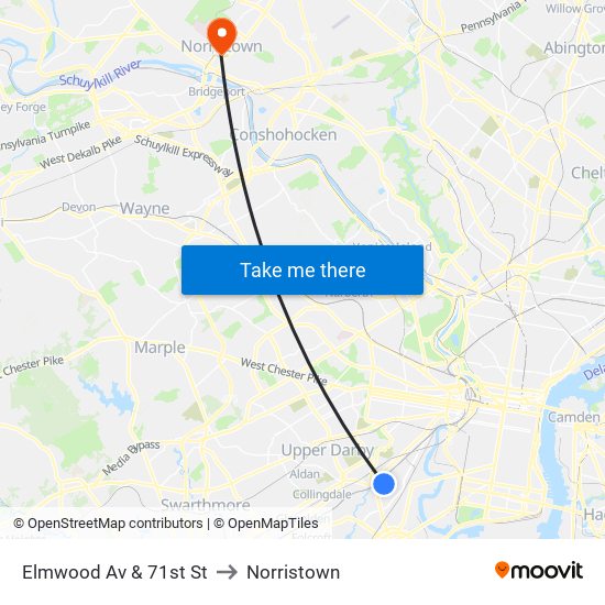 Elmwood Av & 71st St to Norristown map