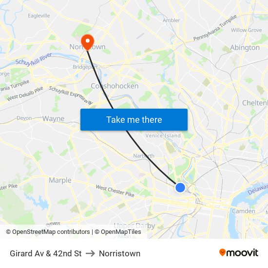 Girard Av & 42nd St to Norristown map