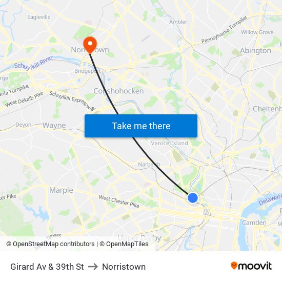 Girard Av & 39th St to Norristown map