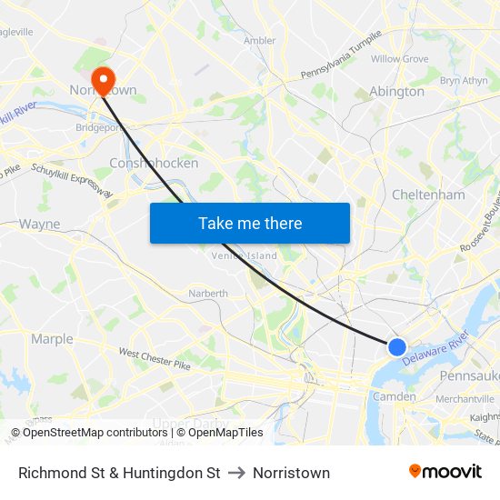 Richmond St & Huntingdon St to Norristown map