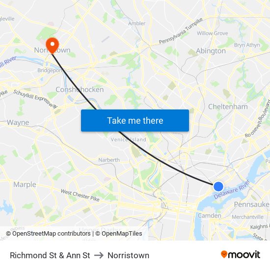 Richmond St & Ann St to Norristown map