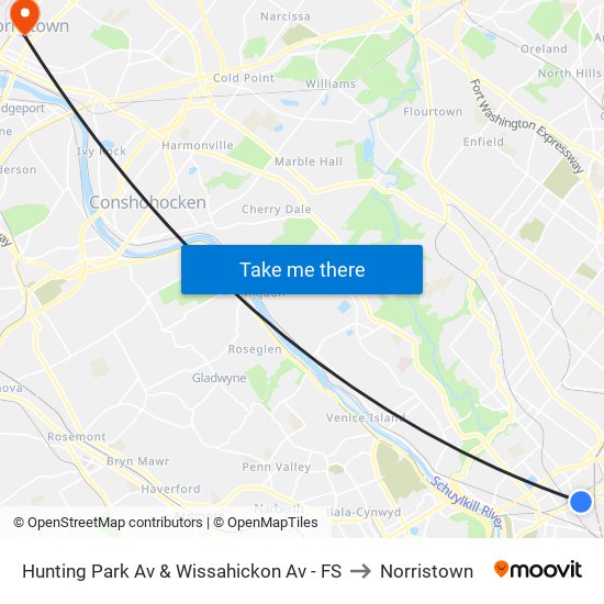 Hunting Park Av & Wissahickon Av - FS to Norristown map