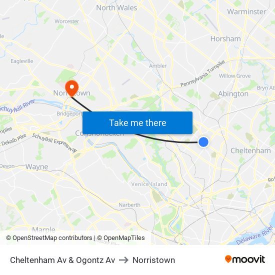 Cheltenham Av & Ogontz Av to Norristown map