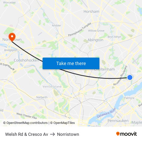Welsh Rd & Cresco Av to Norristown map
