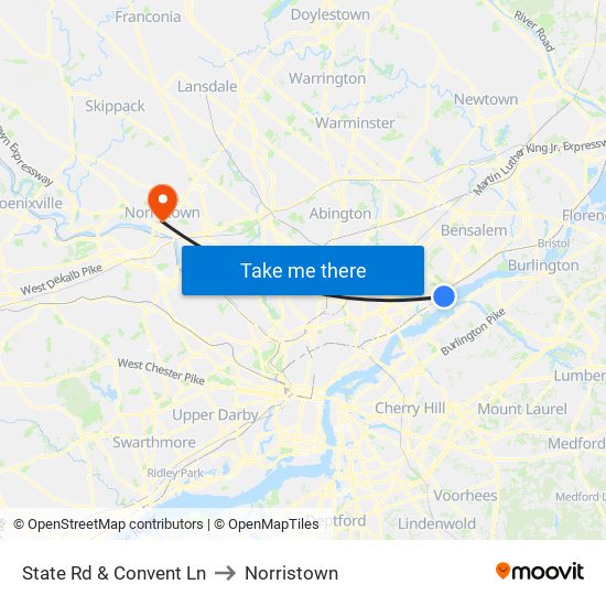 State Rd & Convent Ln to Norristown map