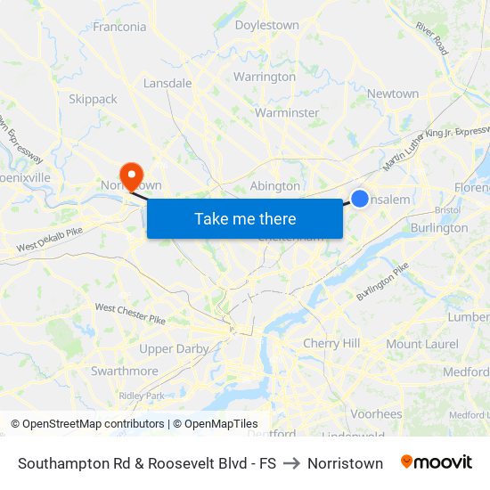 Southampton Rd & Roosevelt Blvd - FS to Norristown map