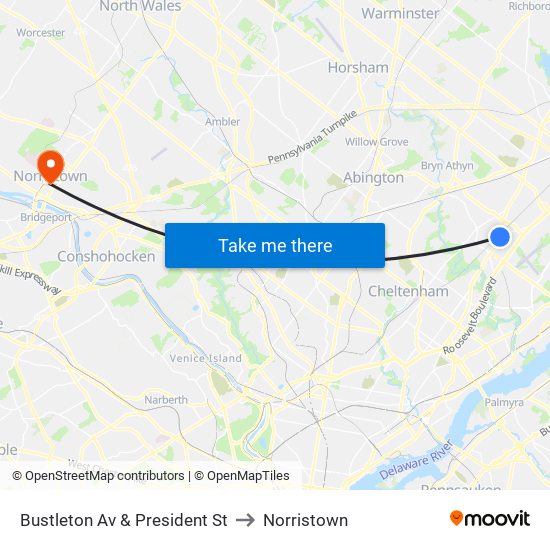 Bustleton Av & President St to Norristown map