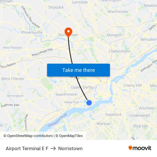 Airport Terminal E F to Norristown map