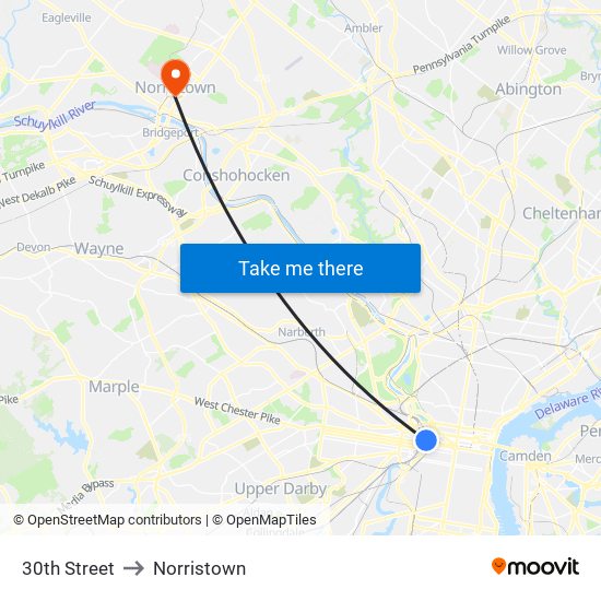 30th Street to Norristown map