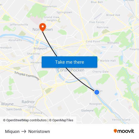 Miquon to Norristown map