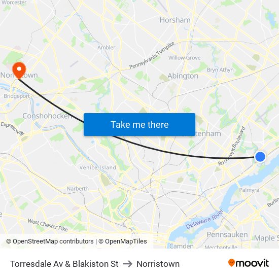 Torresdale Av & Blakiston St to Norristown map