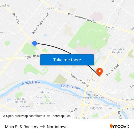 Main St & Rose Av to Norristown map