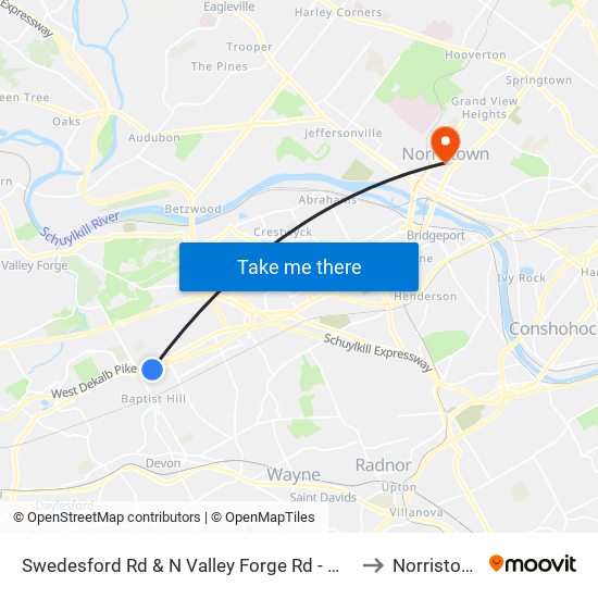 Swedesford Rd & N Valley Forge Rd - Mbfs to Norristown map