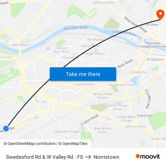 Swedesford Rd & W Valley Rd - FS to Norristown map