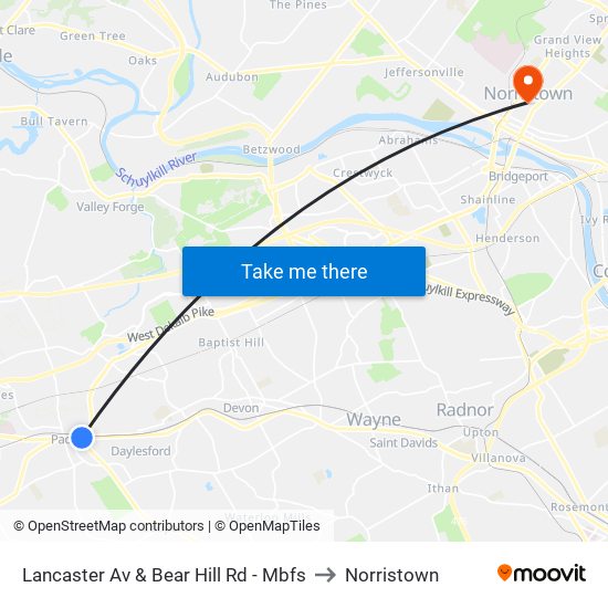 Lancaster Av & Bear Hill Rd - Mbfs to Norristown map