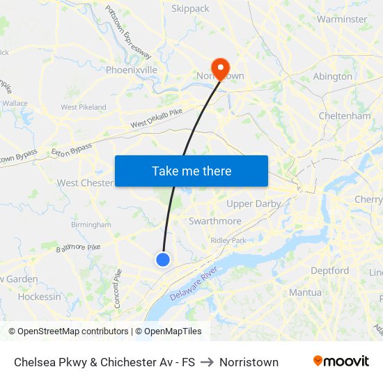 Chelsea Pkwy & Chichester Av - FS to Norristown map