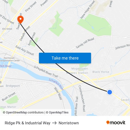 Ridge Pk & Industrial Way to Norristown map