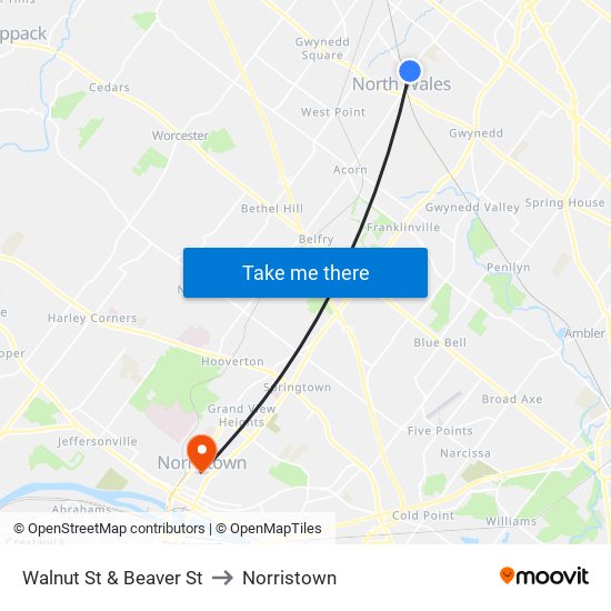 Walnut St & Beaver St to Norristown map