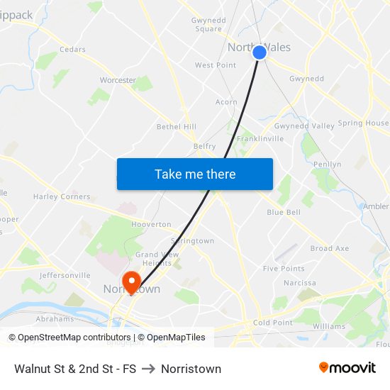 Walnut St & 2nd St - FS to Norristown map