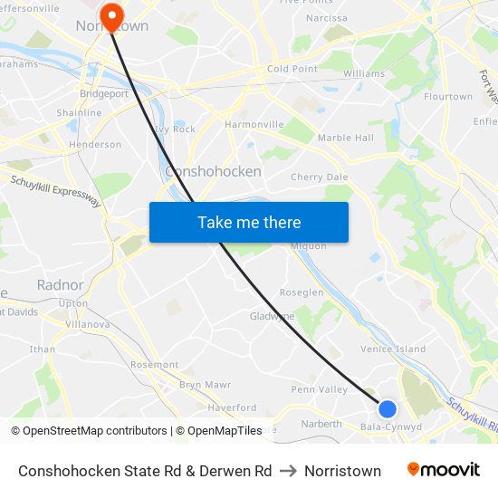 Conshohocken State Rd & Derwen Rd to Norristown map