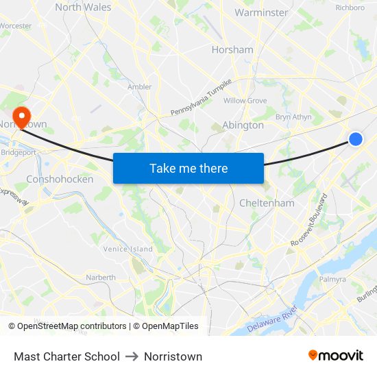 Mast Charter School to Norristown map