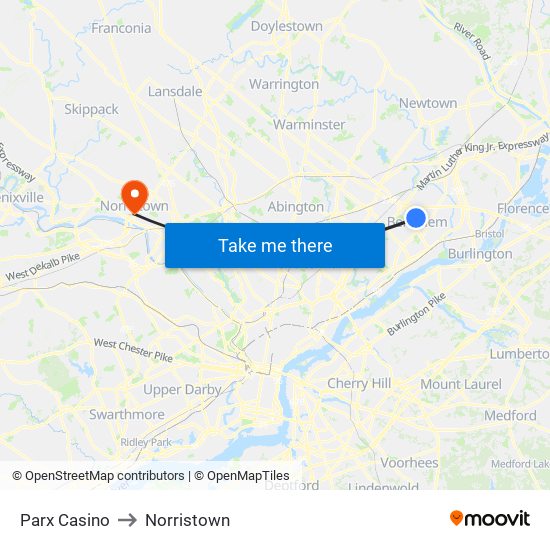 Parx Casino to Norristown map