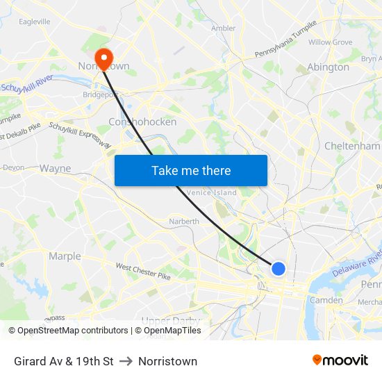 Girard Av & 19th St to Norristown map