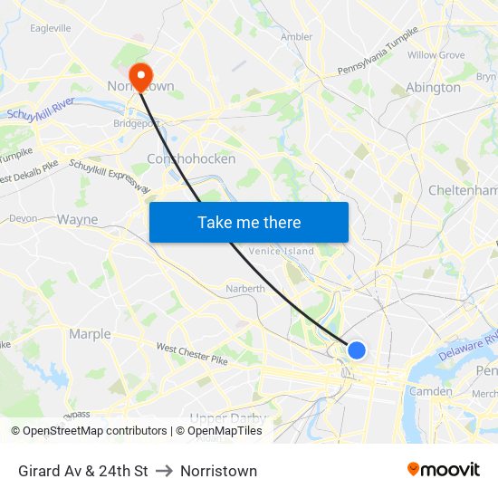 Girard Av & 24th St to Norristown map