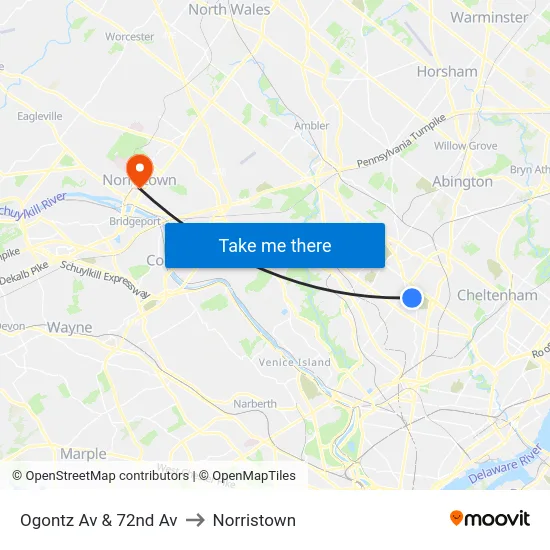 Ogontz Av & 72nd Av to Norristown map