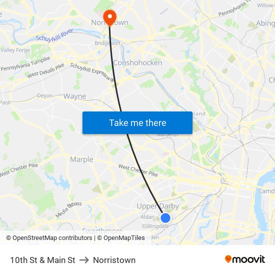 10th St & Main St to Norristown map