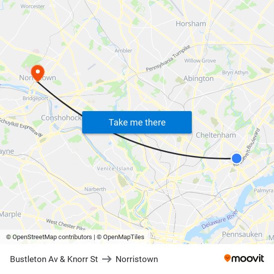 Bustleton Av & Knorr St to Norristown map
