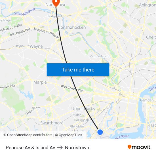 Penrose Av & Island Av to Norristown map