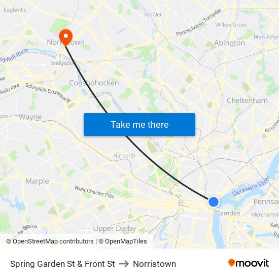 Spring Garden St & Front St to Norristown map