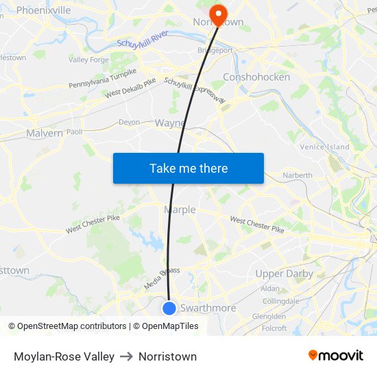 Moylan-Rose Valley to Norristown map