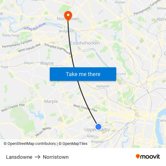 Lansdowne to Norristown map