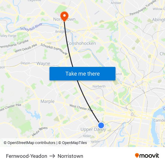 Fernwood-Yeadon to Norristown map