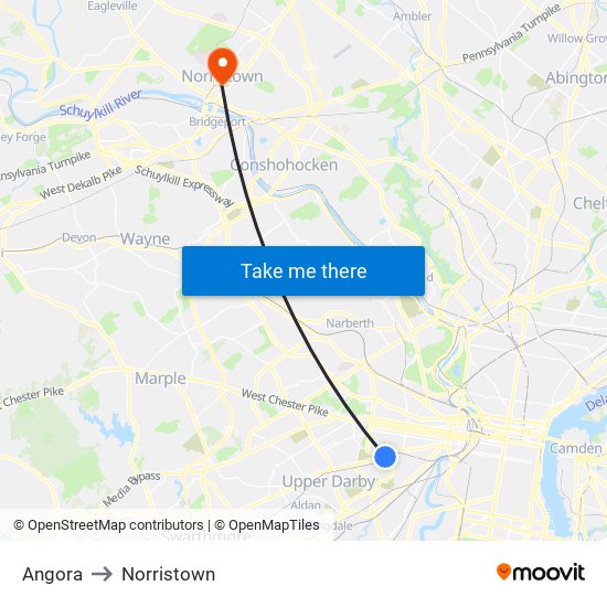 Angora to Norristown map