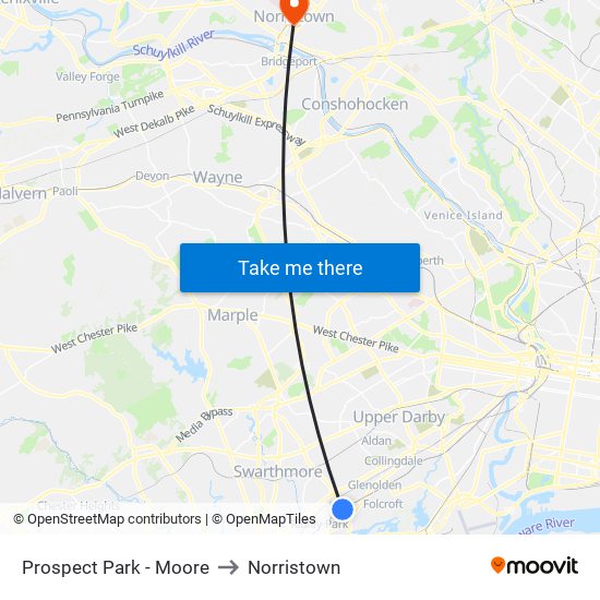 Prospect Park - Moore to Norristown map