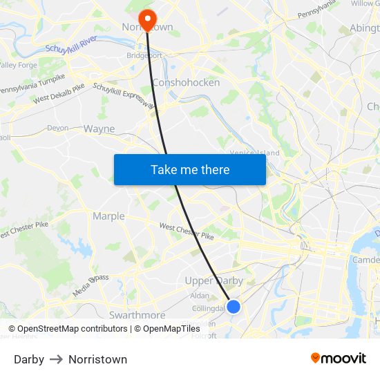 Darby to Norristown map