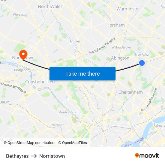 Bethayres to Norristown map